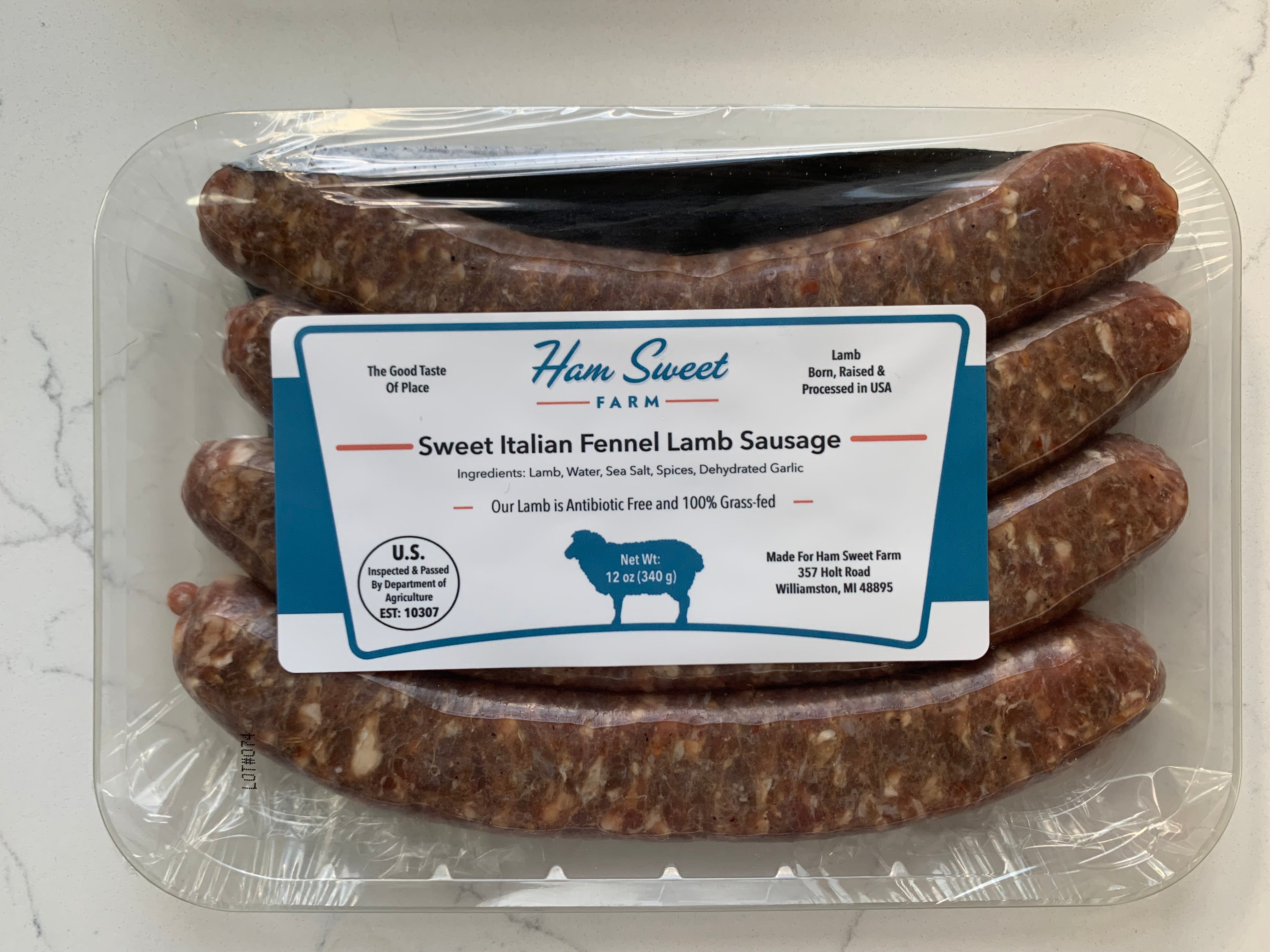 Sweet Italian Fennel Lamb Sausage - 4 x 12 oz Packs